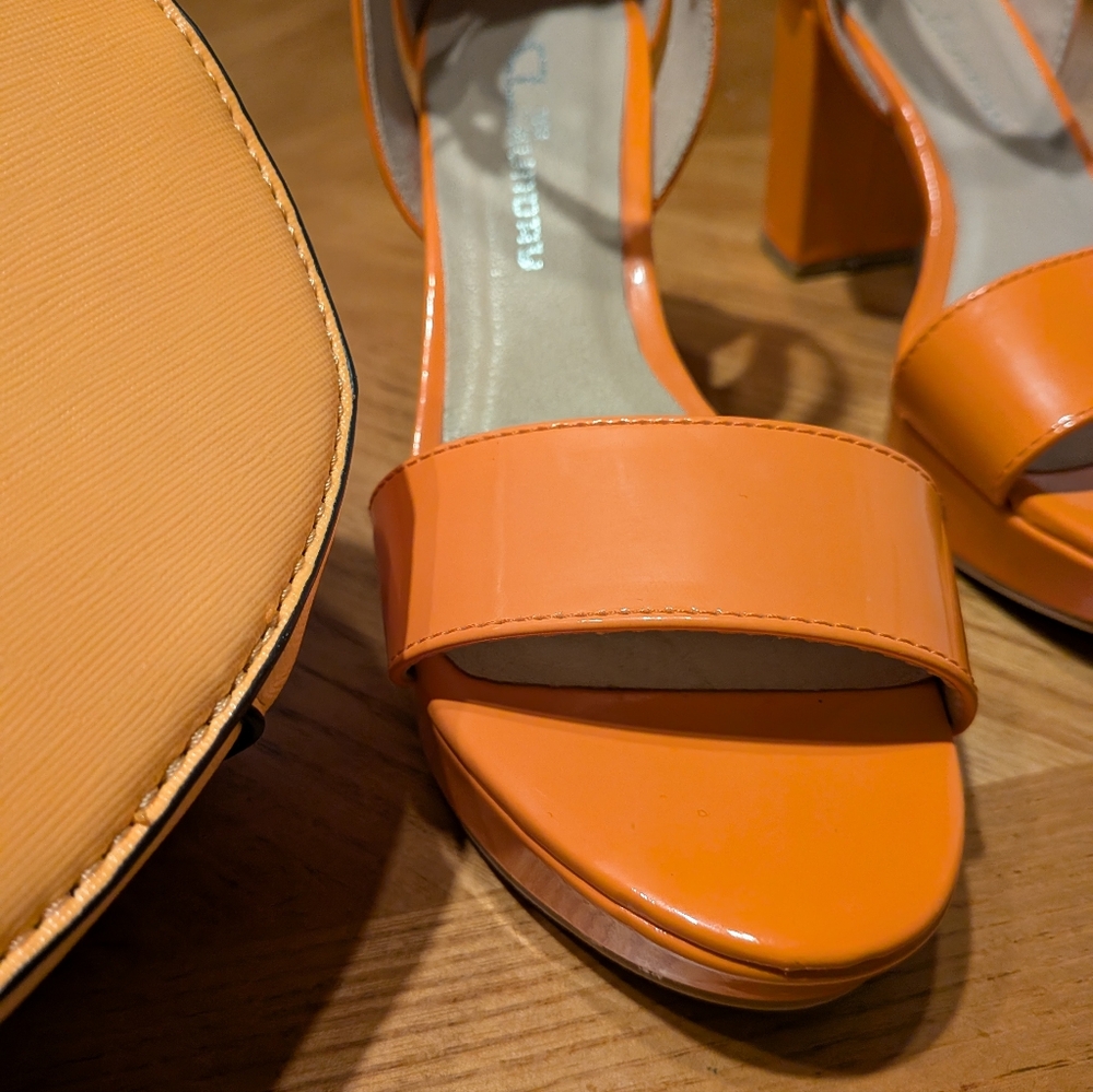 Orange Block Heel Sandals - Picture 15 of 16